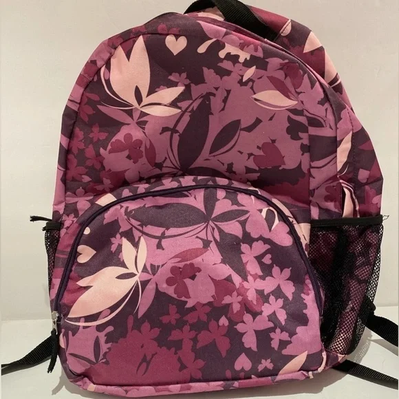Navy, Pink Flowers Backpack with small pocket and two mesh pockets in side ๐ด - Picture 1 of 7